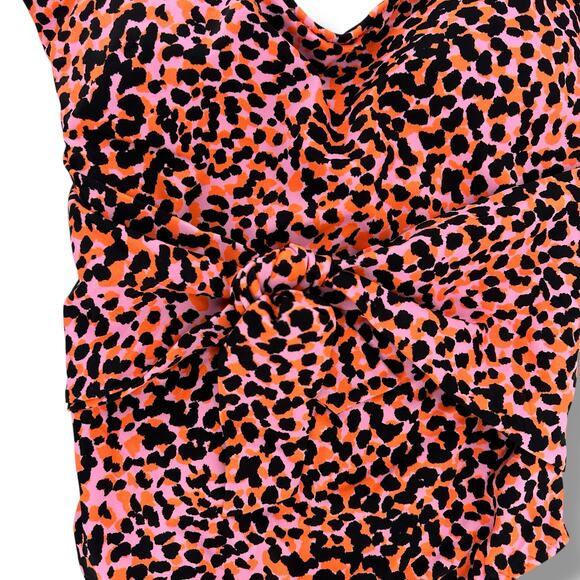 Fabletics Leopard Print Scoop Tie Back Bathing Swim Suit Womens Sz Small Safari - Picture 2 of 6
